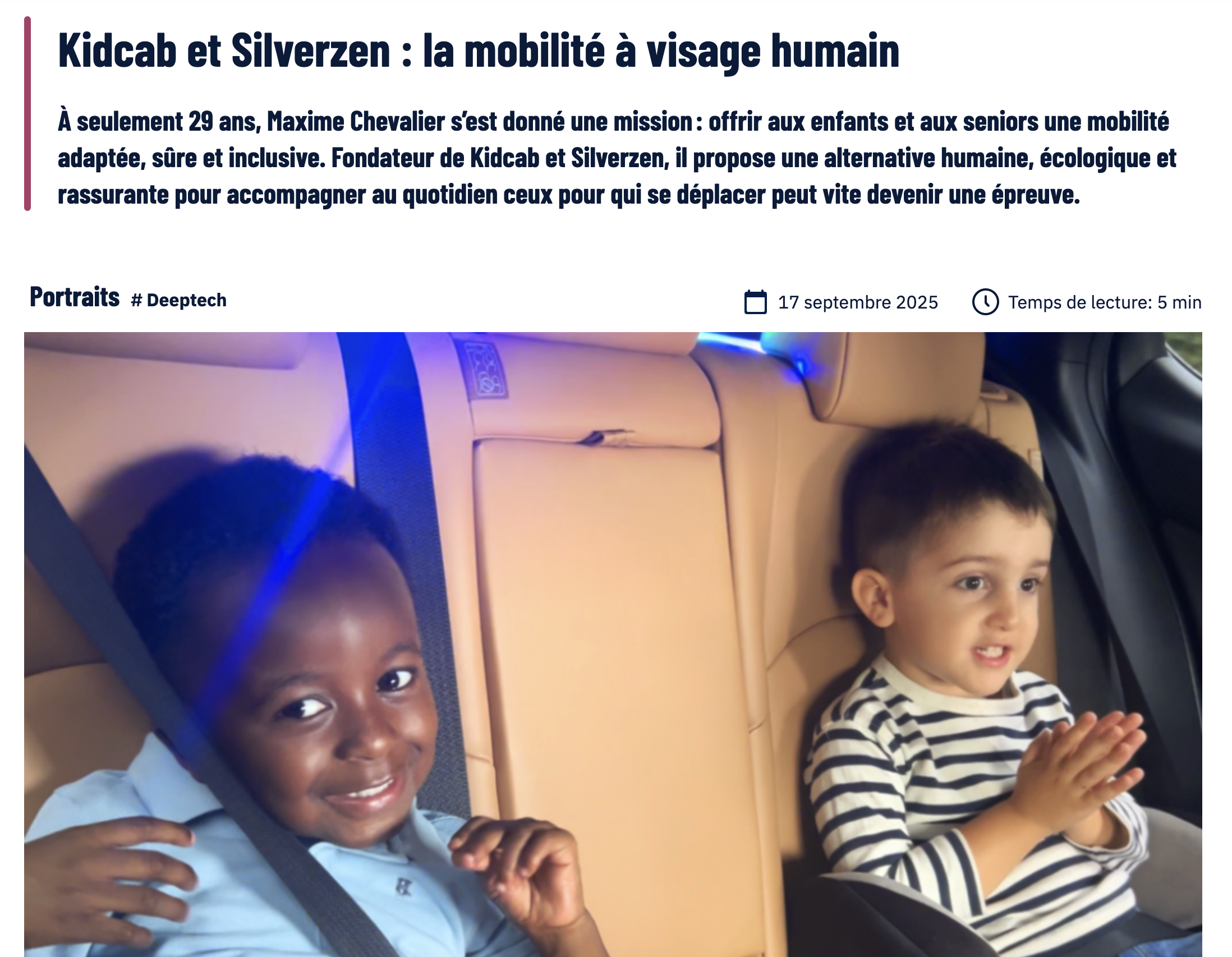 Article Kidcab service de transport pour enfants